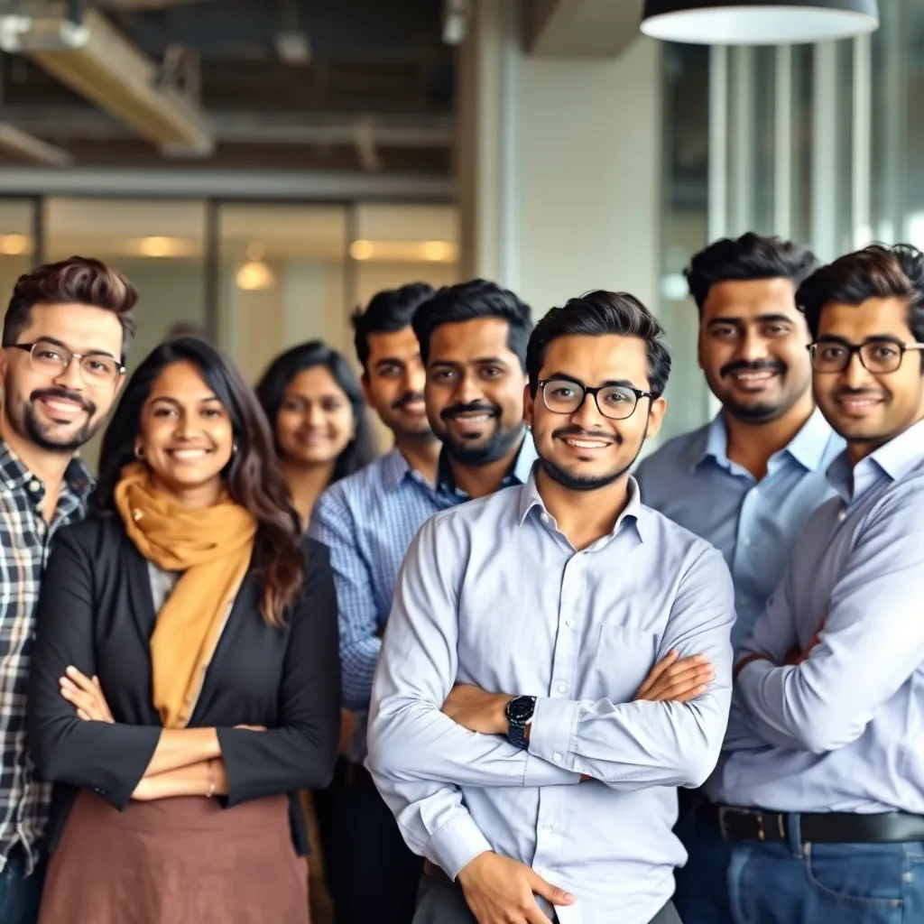 Diverse group of startup founders collaborating in a modern coworking space in Bangalore